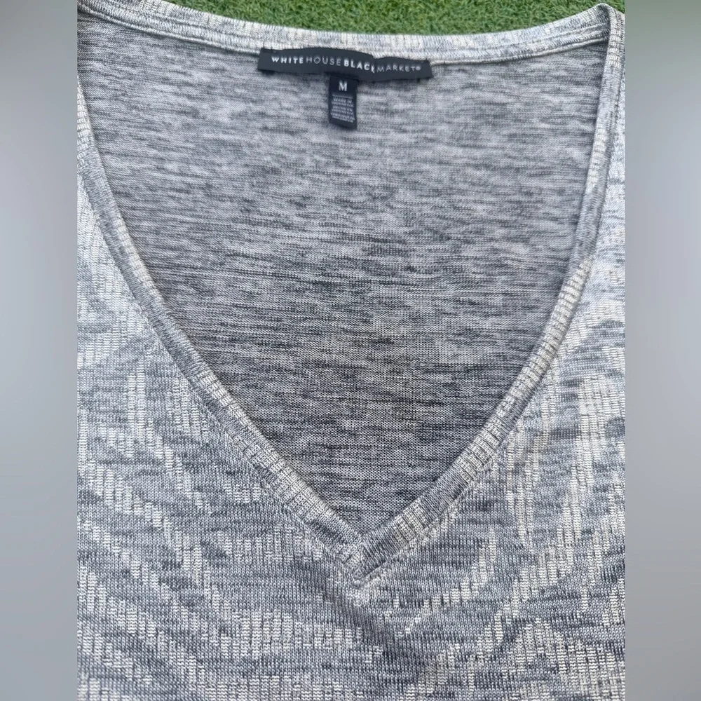 White House Black Market Shimmer Gold V-Neck Short Sleeve Top Tee - Picture 2 of 5